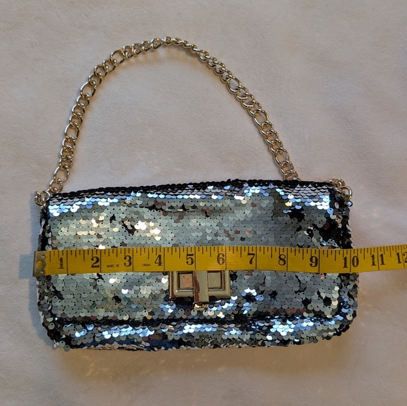 H&M Sequin Chain Shoulder Bag Y2K Silver Gold Black - Picture 9 of 10